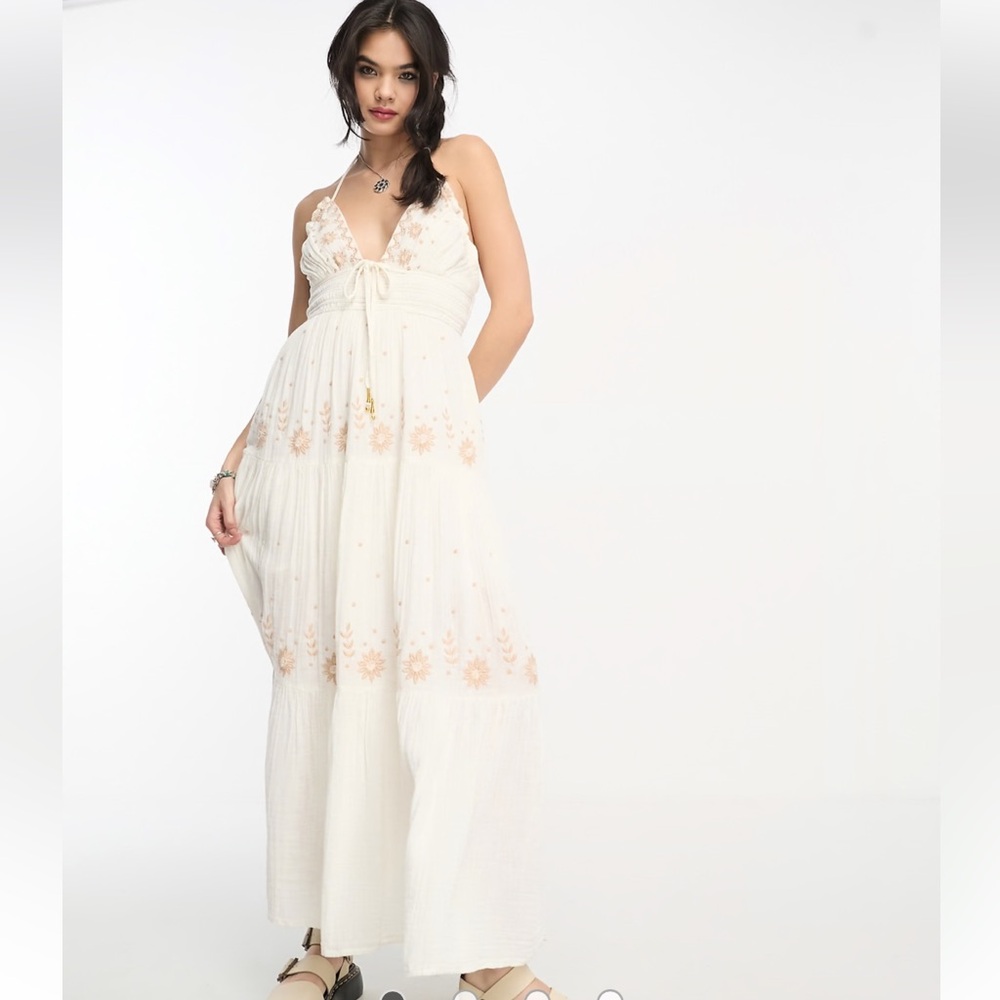Free People Real Love Embroidered Bohemian Maxi Dress Size M Summer Resort Boho - Picture 7 of 16